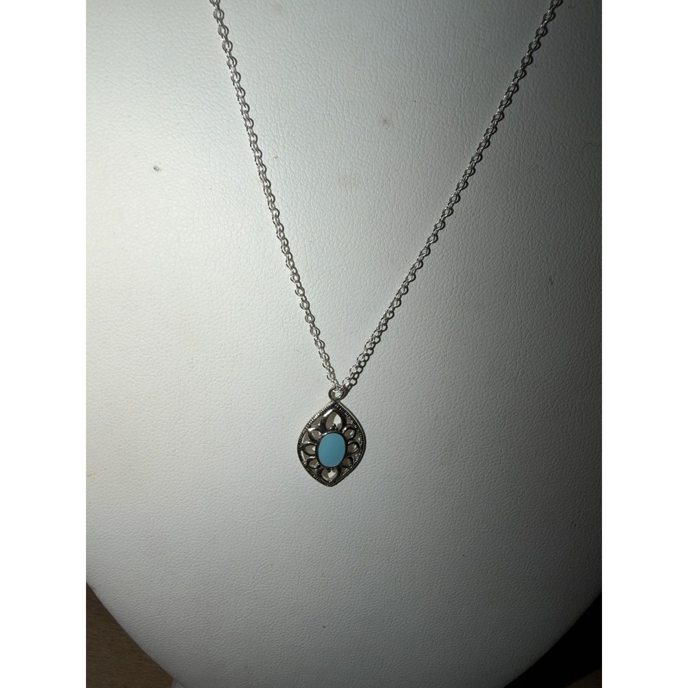 Turquoise  Marquise Blue Sterling Silver Necklace 925 Cowgirl Western Dainty